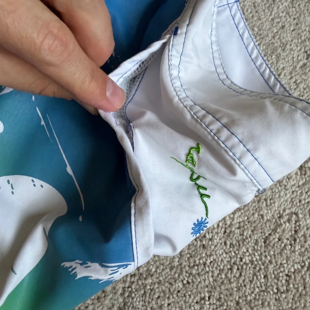 Y2K Raya Sun Women Blue Green Tropical Palm Tree Board Shorts Size S